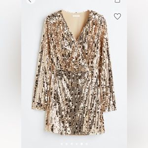 H&M Gold Sequin Wrap Dress